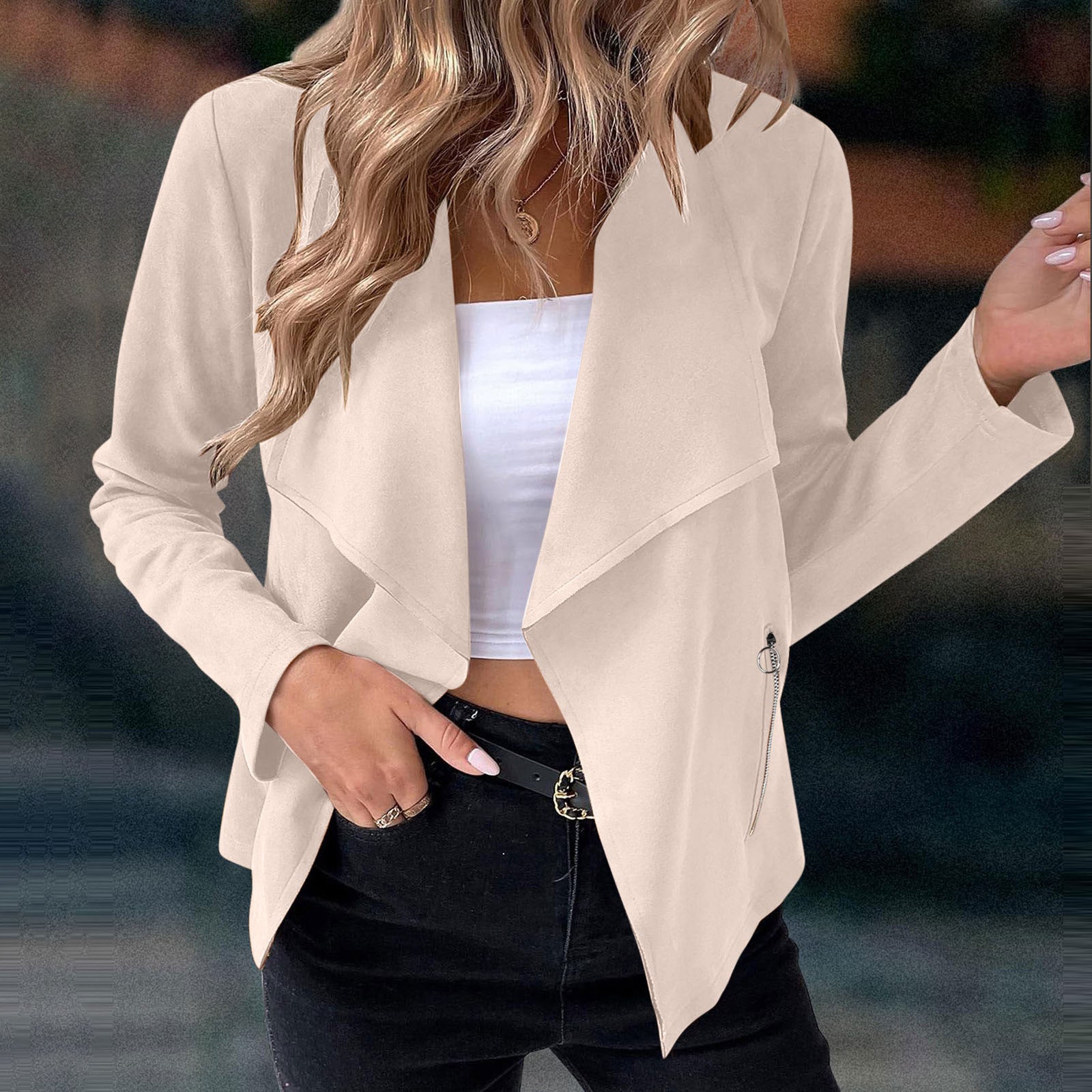 Shopnory | Elegante Wasserfalljacke mit Reißverschlussdetails