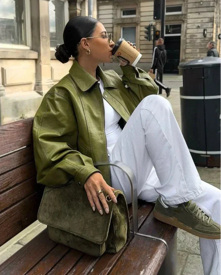 Trendy Übergröße PU-Lederjacke