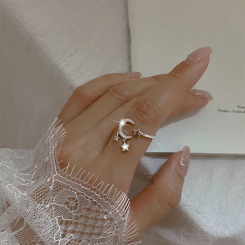 Lunar Elegance 925 Silber Mond Quaste Ring | Shop Nory