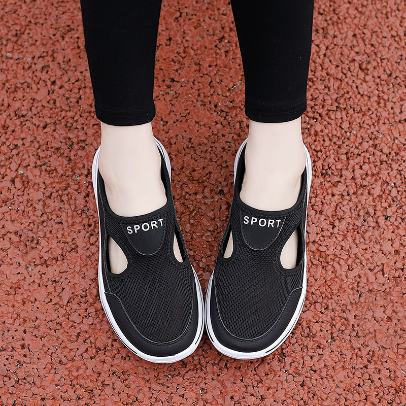 ShopNory Damen Slip-On-Pantoletten aus Mesh mit seitlichen Ausschnitten