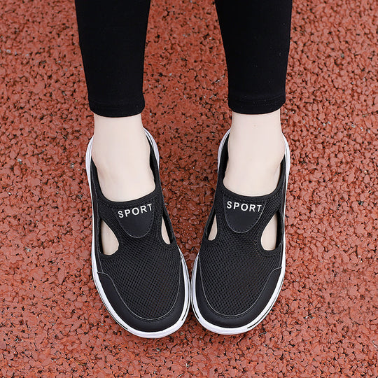 ShopNory Damen Slip-On-Pantoletten aus Mesh mit seitlichen Ausschnitten
