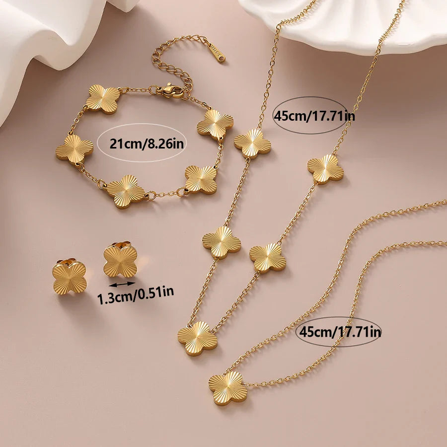 Chic Edelstahl Kleeblatt Schmuckset | Shop Nory