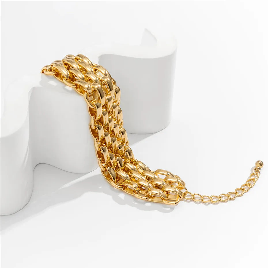 Damen Gold Chunky Dick Oval Interlink Gewebe Kettenarmbänder | Shop Nory