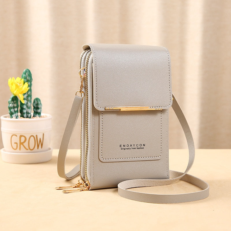 Leder Smartphone Clutch Damen Handtasche mit Touchscreen-Fenster