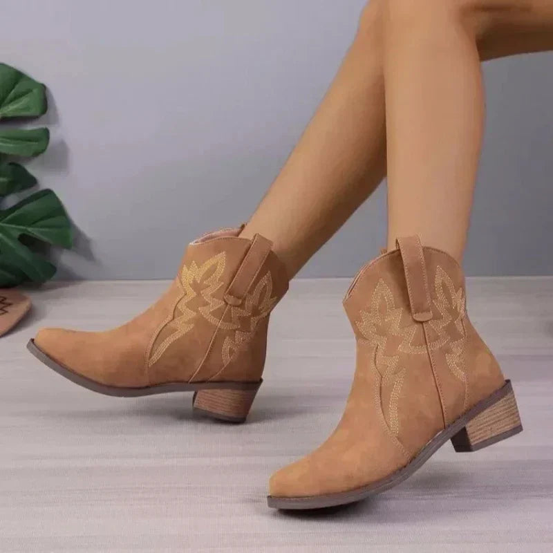 PU niedriger Absatz rutschfeste Damen Cowboystiefel