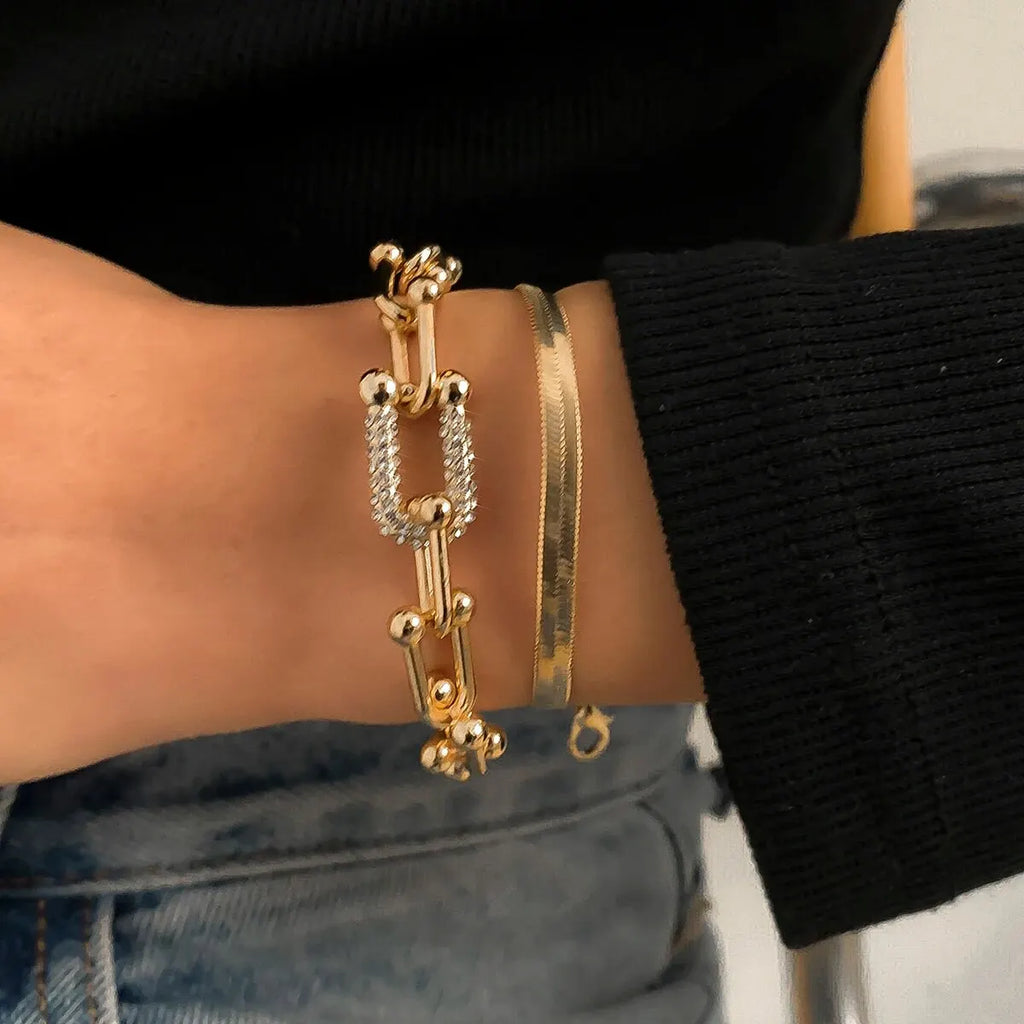 Damen GoldCopper Kette Interlock Link Kristall 2Pc Armbänder | Shop Nory