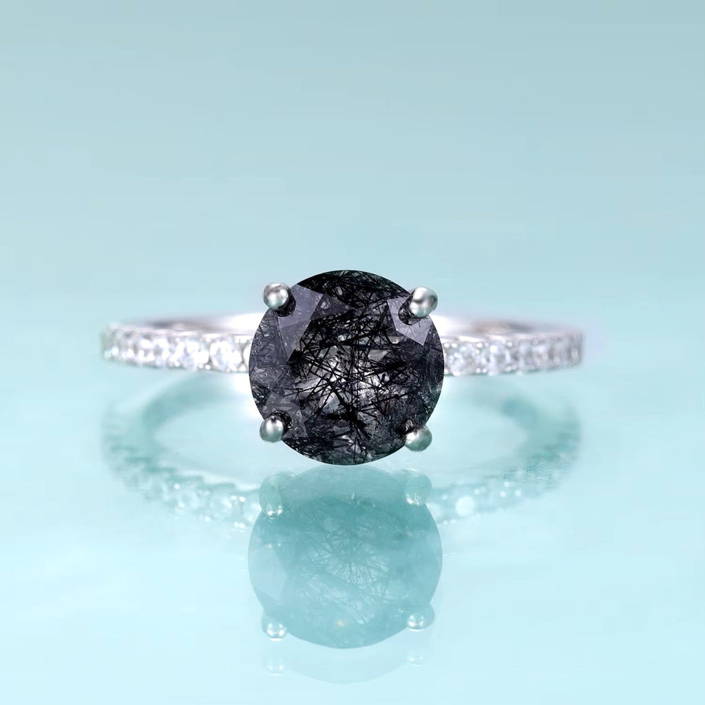 Silberner Rutilquarz-Ring, runder Verlobungsring, schlicht und zierlich | Shop Nory