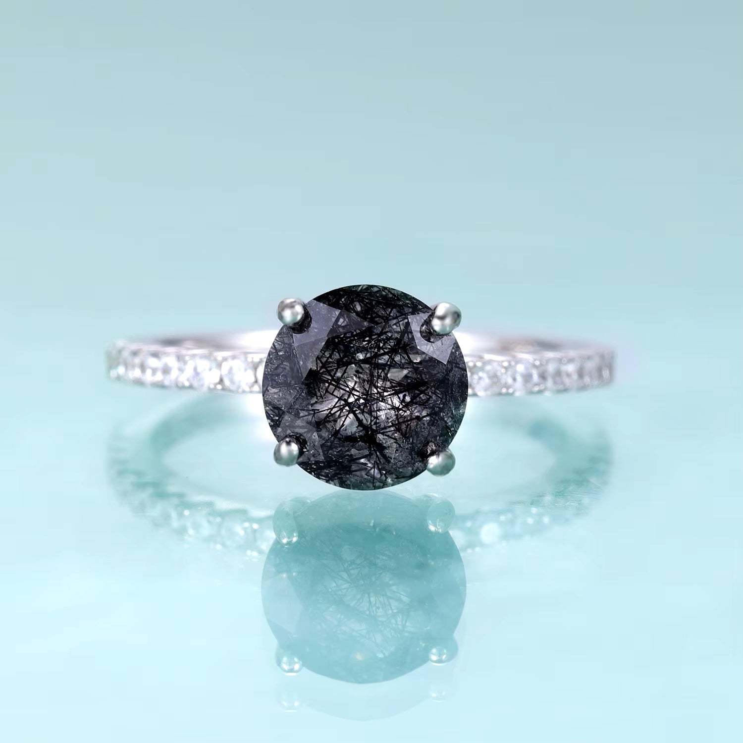 Silberner Rutilquarz-Ring, runder Verlobungsring, schlicht und zierlich | Shop Nory