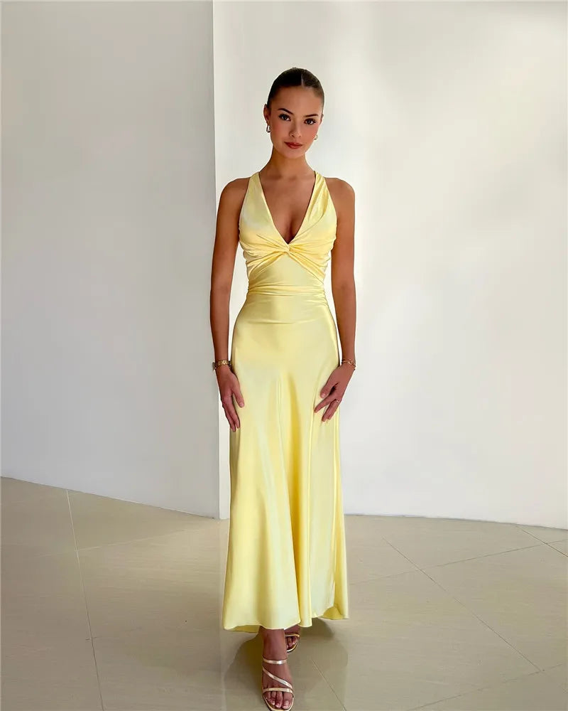 Schleife Rückenfrei Abend Maxi Kleid