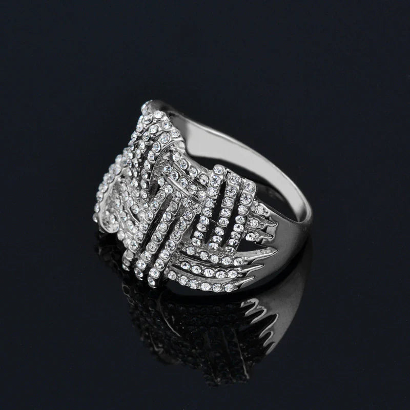 Damen Silber Big In Out Geflochtene Form Breite Schicht Mikro Pave Kristall Ringe | Shop Nory
