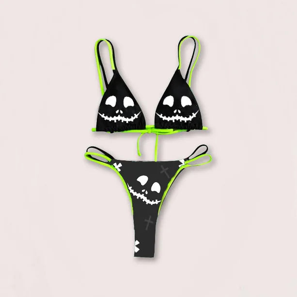 Sexy Goth Bikini Frauen Buchstaben Totenkopf Druck Badeanzug Split Badeanzug Hohe Taille Gotische Bikini Set Strandoutfits