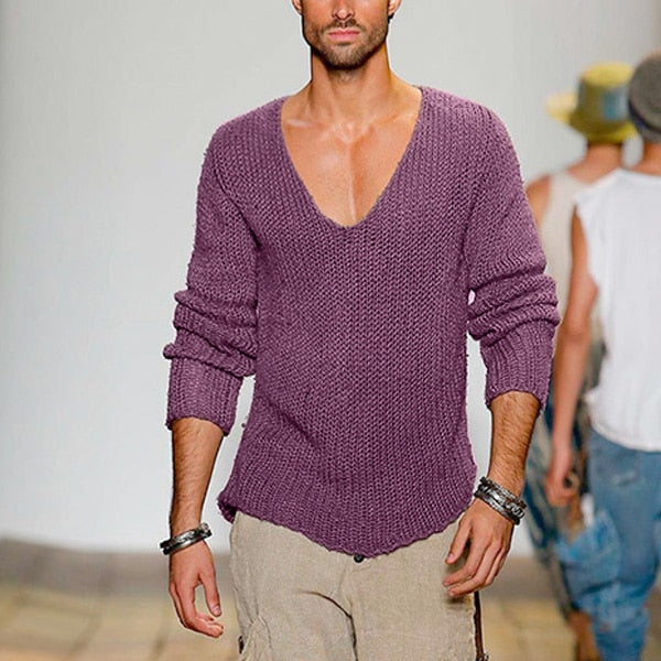 Niedriges V-Ausschnitt Strickpullover