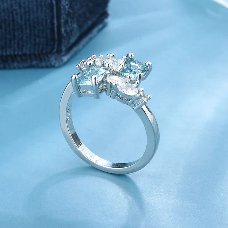 Aquamarin Zirkon Ring 925 Silber Ring | Shop Nory