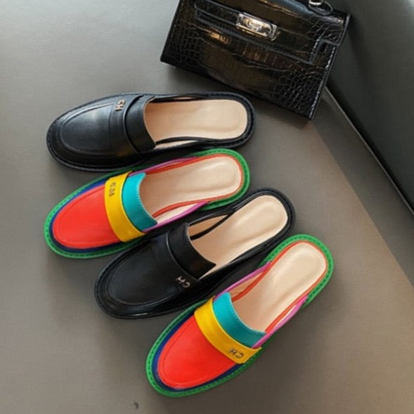 Multi Color Block Echtes Leder Loafer