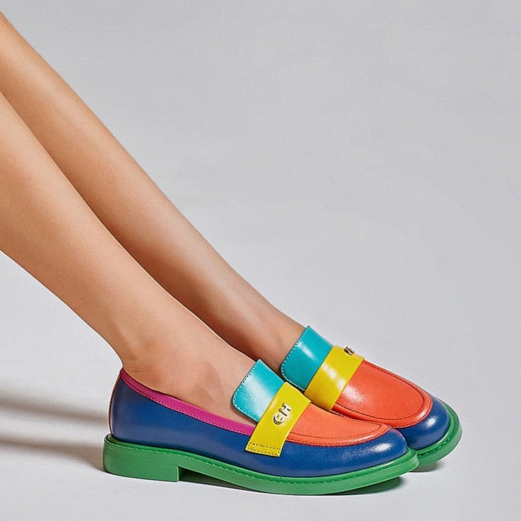 Multi Color Block Echtes Leder Loafer
