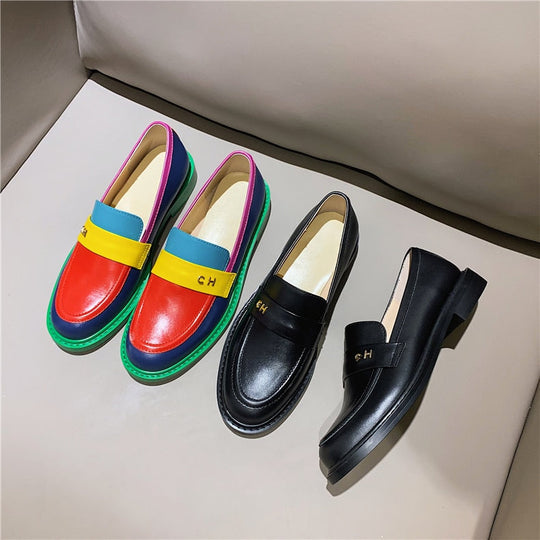 Multi Color Block Echtes Leder Loafer