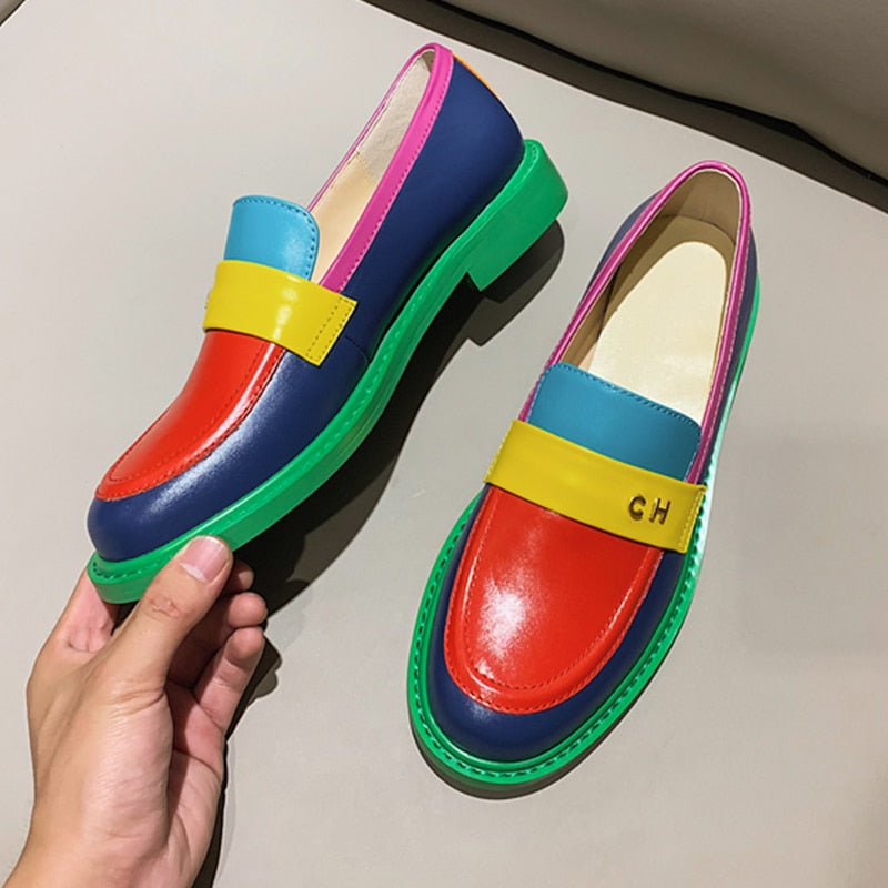 Multi Color Block Echtes Leder Loafer
