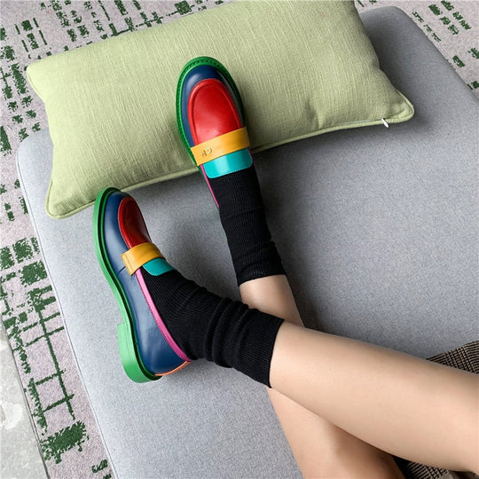Multi Color Block Echtes Leder Loafer