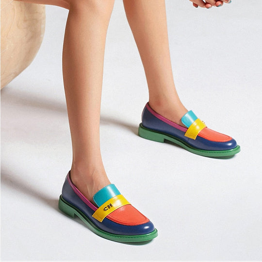 Multi Color Block Echtes Leder Loafer