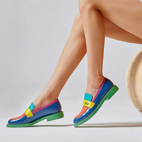 Multi Color Block Echtes Leder Loafer