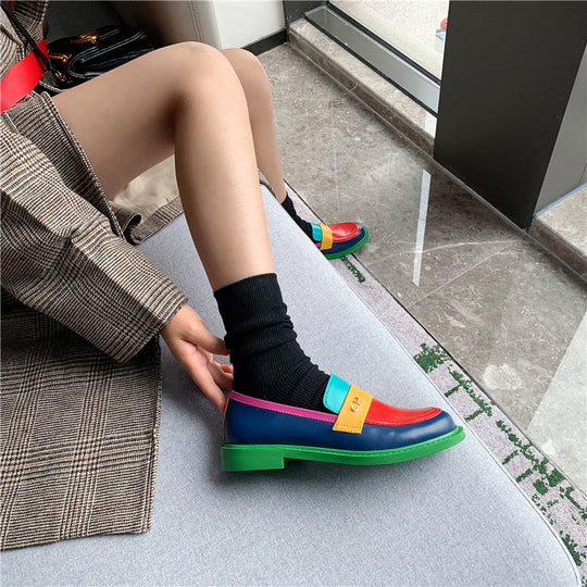 Multi Color Block Echtes Leder Loafer