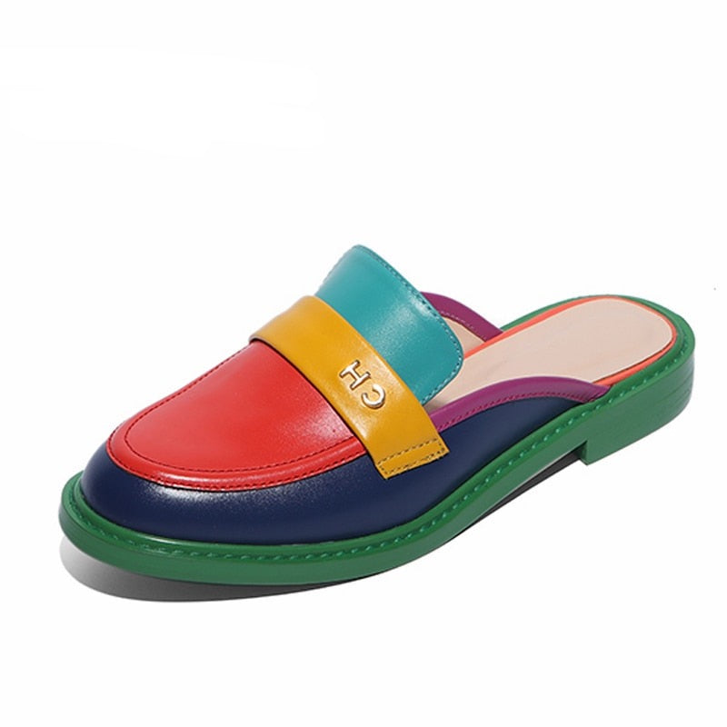 Multi Color Block Echtes Leder Loafer