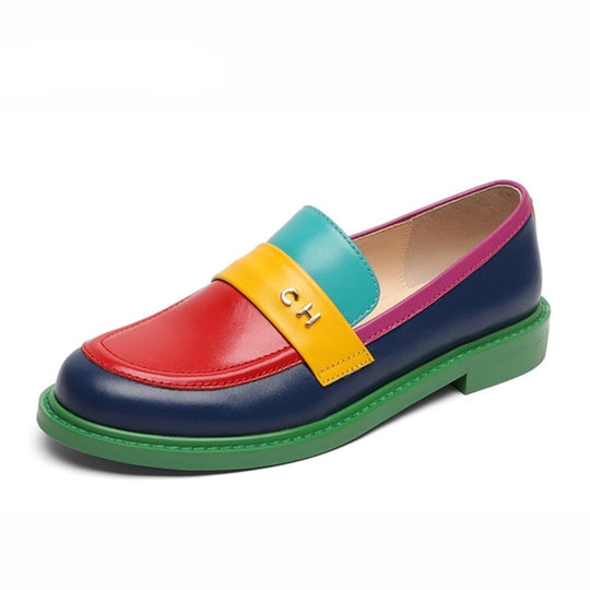 Multi Color Block Echtes Leder Loafer