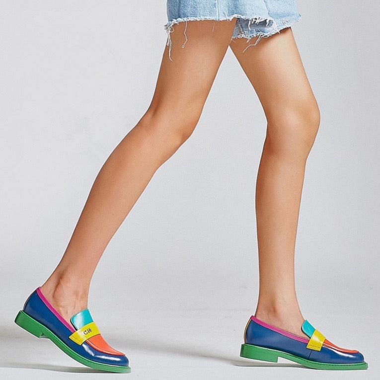 Multi Color Block Echtes Leder Loafer