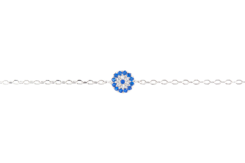Silbernes Armband mit blauem Auge und Zirkonen – Schutz und Eleganz in einem Schmuckstück | Shop Nory