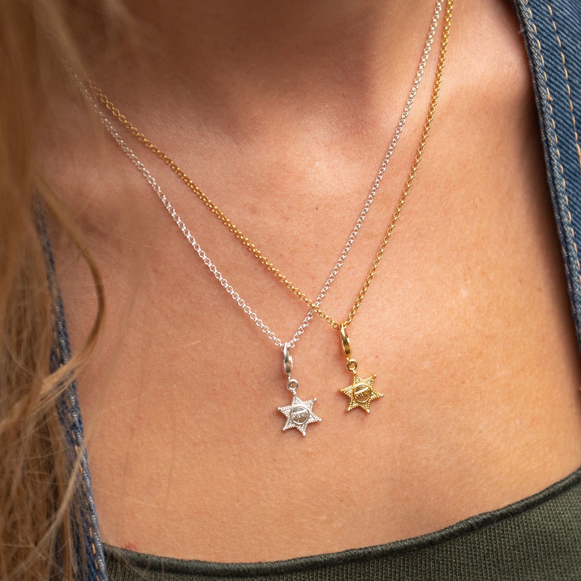 Silber Sheriff-Abzeichen Charm Anhänger-Halskette | Shop Nory