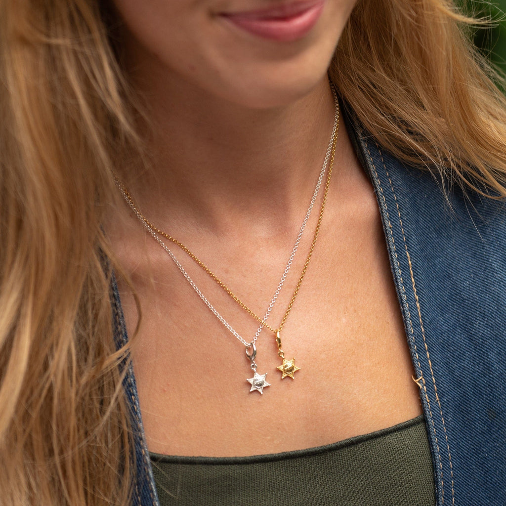 Gold Sheriff Badge Charm Necklace | Shop Nory