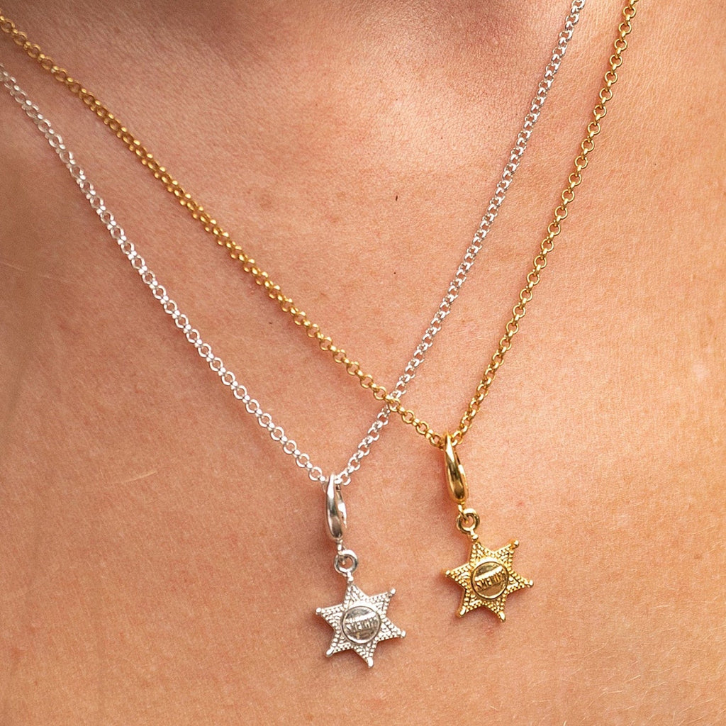 Gold Sheriff Badge Charm Necklace | Shop Nory