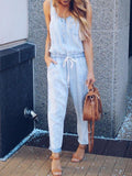 Slim Ärmellos Taille Denim Jumpsuit
