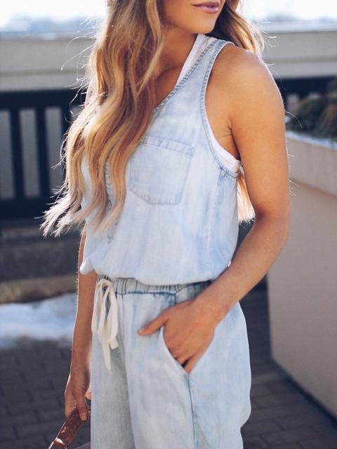 Slim Ärmellos Taille Denim Jumpsuit