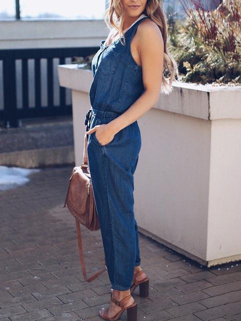 Slim Ärmellos Taille Denim Jumpsuit