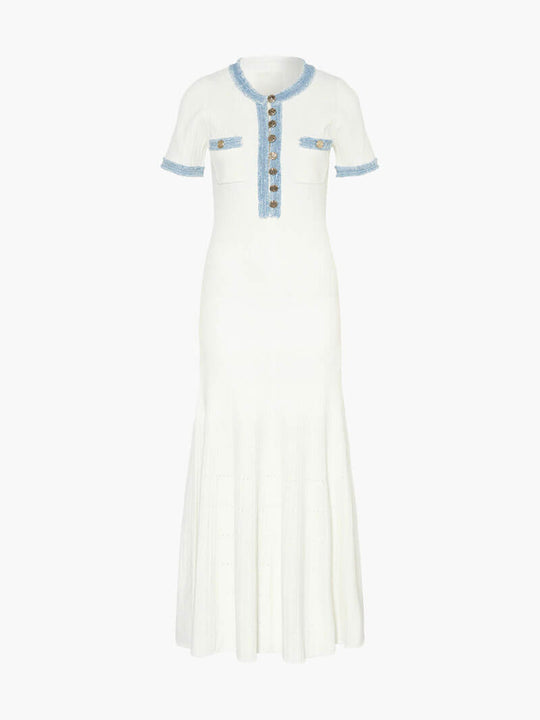 Maxi-Kleid - Dekorative Strick mit Fransen-Denim-Einsatz