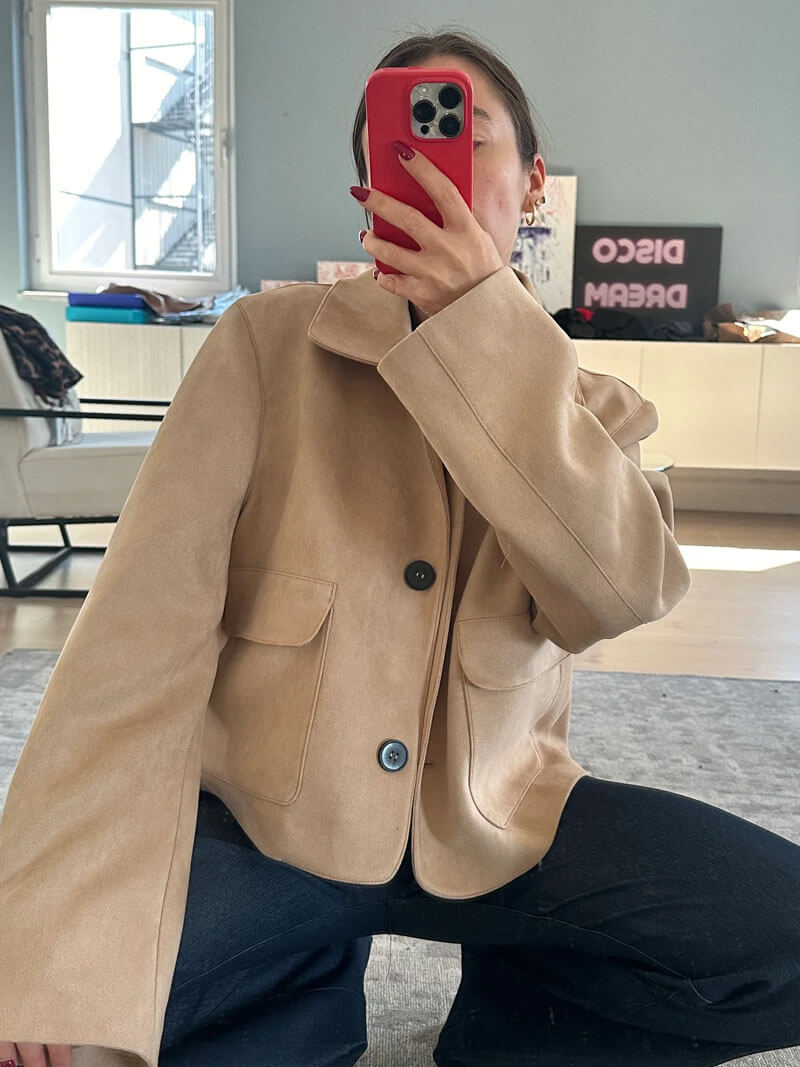 Wildlederjacke Klassische Kurzjacke mit Taschen