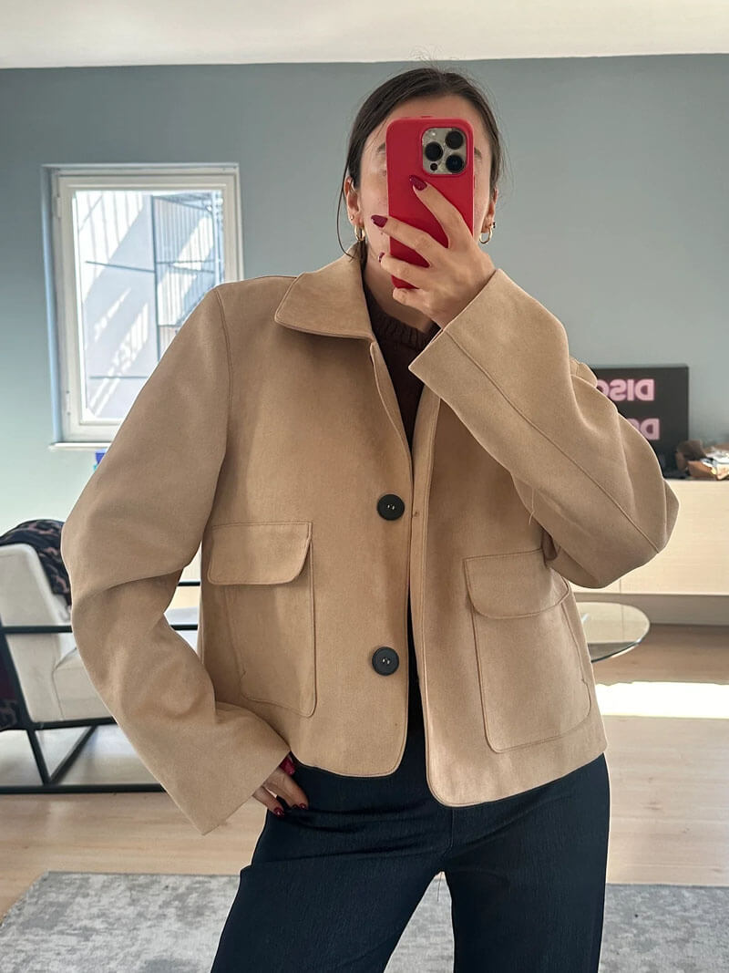 Wildlederjacke Klassische Kurzjacke mit Taschen