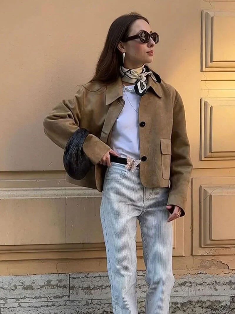Wildlederjacke Klassische Kurzjacke mit Taschen