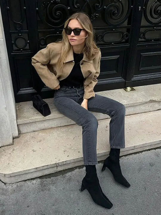 Wildlederjacke Klassische Kurzjacke mit Taschen