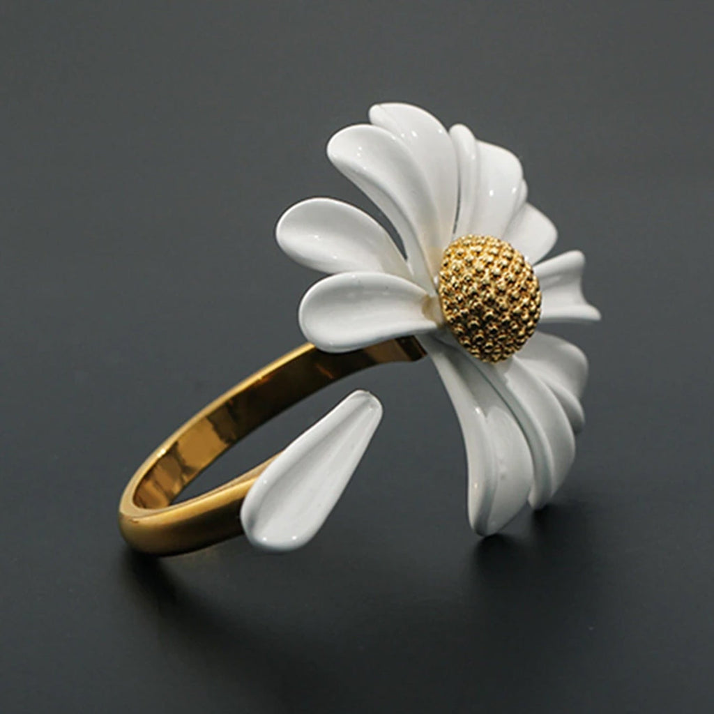 Frühling Weiß Emaille Gänseblümchen Ring | Shop Nory