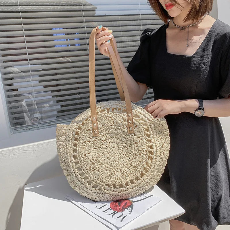 Runde Umhängetasche Aus Stroh für Damen