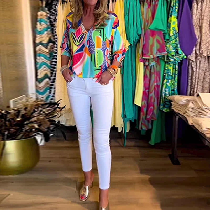 Bunte Langärmlige Bluse mit Print