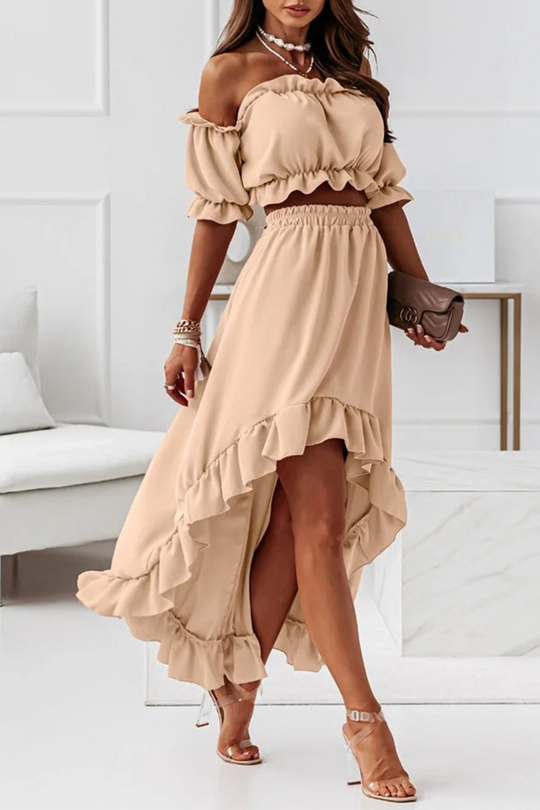 Flügel Off Shoulder Crop Unregelmäßigkeit Rock Set