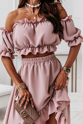 Flügel Off Shoulder Crop Unregelmäßigkeit Rock Set