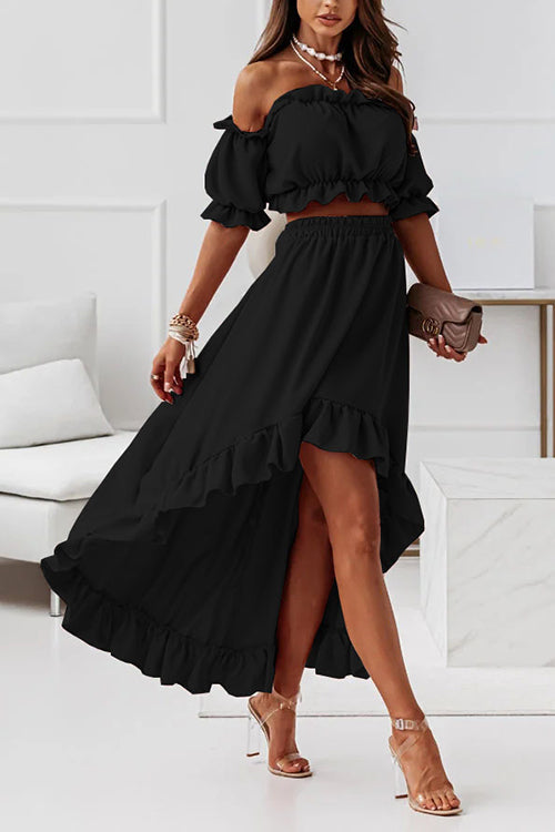 Flügel Off Shoulder Crop Unregelmäßigkeit Rock Set