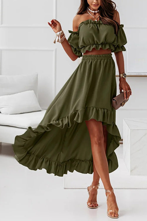 Flügel Off Shoulder Crop Unregelmäßigkeit Rock Set