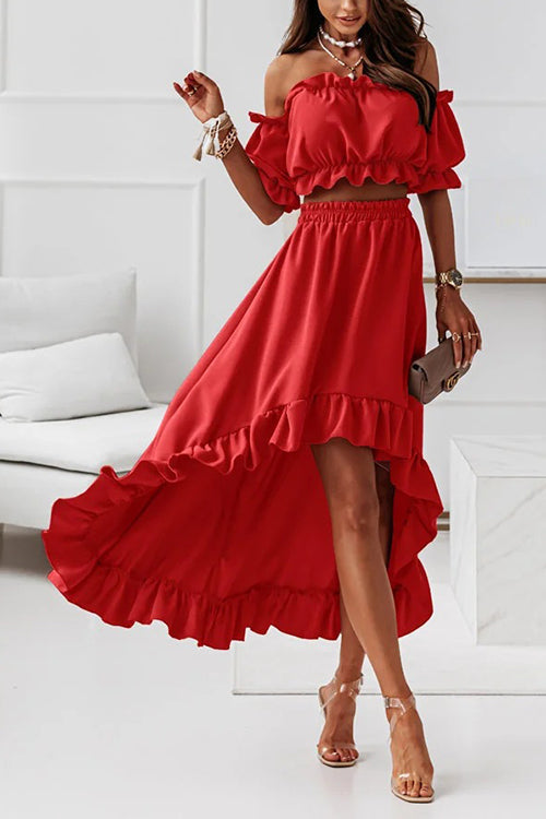 Flügel Off Shoulder Crop Unregelmäßigkeit Rock Set