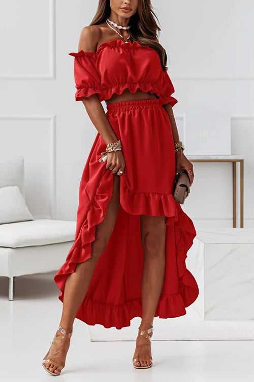 Flügel Off Shoulder Crop Unregelmäßigkeit Rock Set