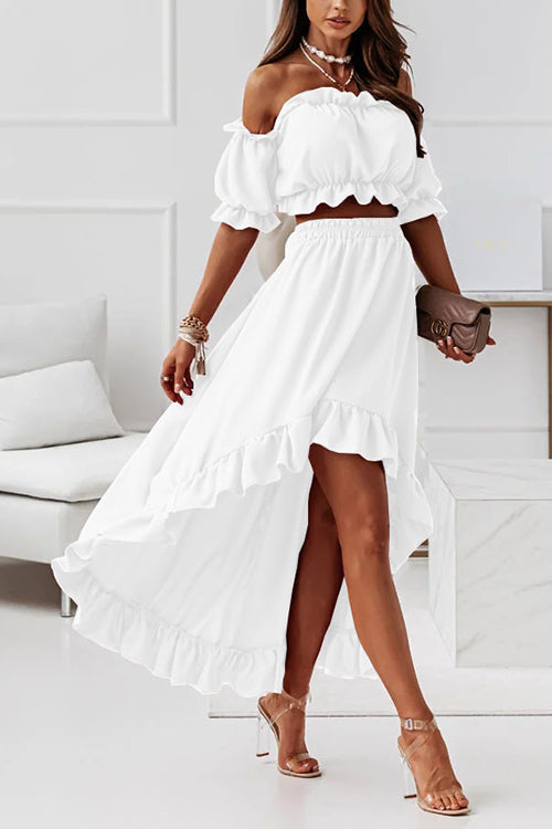 Flügel Off Shoulder Crop Unregelmäßigkeit Rock Set